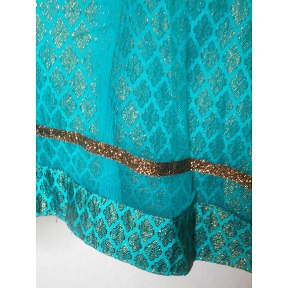 Gorgeous Beaded Teal Gold w Scarf Dress India - Picture 8 of 11